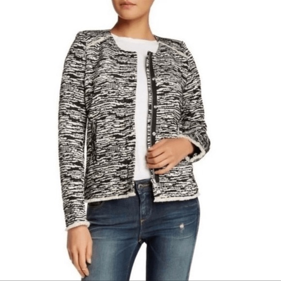IRO Lizzie Moto Jacket Women’s EU 36 US XS Tweed Textured Snap Luxury Designer - Picture 1 of 12